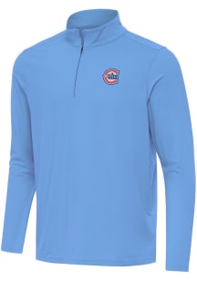 Antigua Chicago Cubs Mens Light Blue Alternate Intent Long Sleeve Qtr Zip Pullover