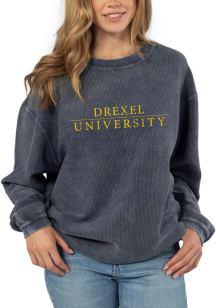 Drexel Dragons Womens Navy Blue Corded Crew Sweatshirt