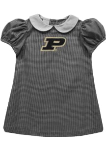 Vive La Fete Purdue Boilermakers Baby Girls Black Gingham Collar Short Sleeve Dress