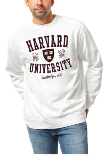 Harvard Crimson Mens White Arch with Primary Logo Long Sleeve Fashion Sweatshirt