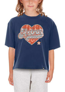 New Era Houston Astros Girls Navy Blue Flip Sequin Heart Short Sleeve Fashion T-Shirt