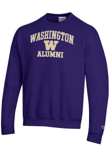 Champion Washington Huskies Mens Purple Logo Alumni Powerblend Long Sleeve Crew Sweatshirt