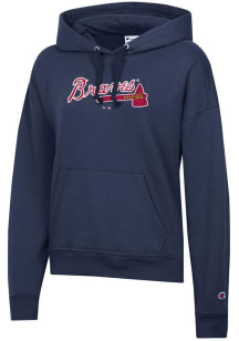 Champion Atlanta Braves Womens Navy Blue Powerblend Hooded Sweatshirt