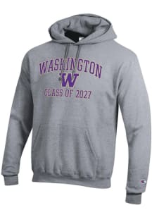 Champion Washington Huskies Mens Grey Font Class of 2027 Powerblend Long Sleeve Hoodie