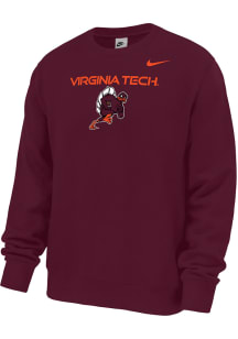 Nike Virginia Tech Hokies Mens Maroon Club Fleece Running Hokie Long Sleeve Crew Sweatshirt