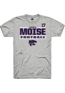 Adonis Moise K-State Wildcats Ash Football NIL Stacked Box Short Sleeve Player T Shirt