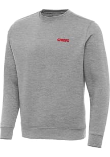 Antigua Kansas City Chiefs Mens Grey Wordmark Victory Long Sleeve Crew Sweatshirt