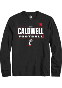 Jeff Caldwell Cincinnati Bearcats Black Football NIL Stacked Box Long Sleeve Player T Shirt