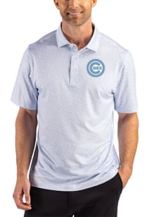 Cutter and Buck Chicago Cubs Mens Light Blue Mono Fern Short Sleeve Polo