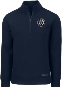 Cutter and Buck Philadelphia Union Mens Navy Blue Roam Long Sleeve Qtr Zip Pullover