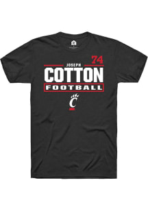 Joseph Cotton Cincinnati Bearcats Black Football NIL Stacked Box Short Sleeve Player T Shirt