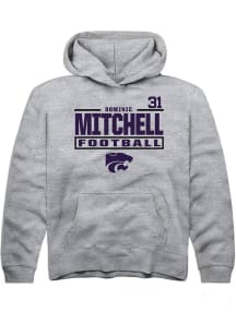 Dominic Mitchell Rally K-State Wildcats Youth NIL Stacked Box Long Sleeve Player Hoodie Grey