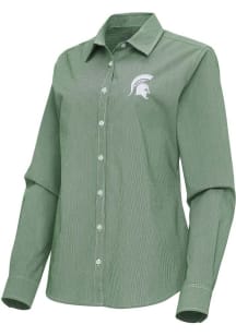 Antigua Michigan State Spartans Womens Porter Long Sleeve Green Dress Shirt