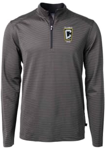Cutter and Buck Columbus Crew Mens Black Virtue Eco Pique Micro Stripe Long Sleeve Qtr Zip Pullove..