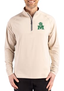 Cutter and Buck Marshall Thundering Herd Mens Brown Vault Adapt Eco Knit Long Sleeve Qtr Zip Pullo..
