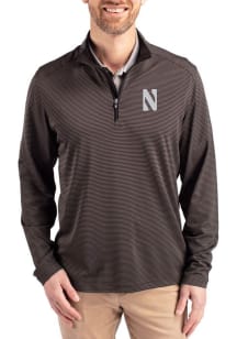 Cutter and Buck Northwestern Wildcats Mens Purple Virtue Eco Pique Micro Stripe Long Sleeve Qtr Zi..