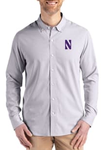 Cutter and Buck Northwestern Wildcats Mens Graphite Confidence Pinstripe Long Sleeve Dress Shirt