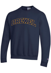 Champion Drexel Dragons Mens Navy Blue Tackle Twill Arch Name Long Sleeve Crew Sweatshirt