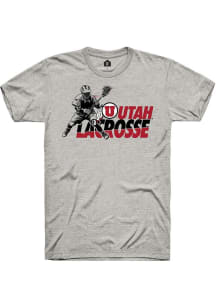 Rally Utah Utes Ash Lacrosse Stacked Short Sleeve T Shirt