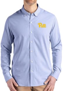 Cutter and Buck Pitt Panthers Mens Blue Epic Confidence Pinstripe Long Sleeve Dress Shirt