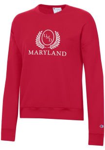 Champion Maryland Terrapins Womens Red Powerblend Crew Sweatshirt