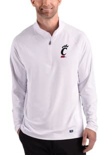 Cutter and Buck Cincinnati Bearcats Mens White Prospect Epic Confidence Long Sleeve Qtr Zip Pullov..