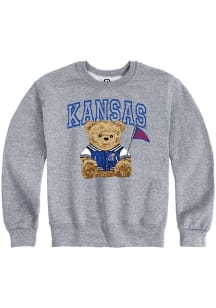 Summit Sportswear Kansas Jayhawks Youth Grey Bear Necessities Long Sleeve Crew Sweatshirt
