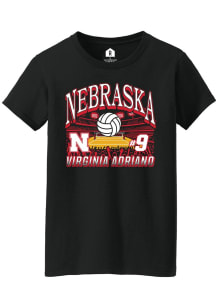 Virginia Adriano  Rally Nebraska Cornhuskers Womens Black NIL Name Number Net Short Sleeve T-Shirt