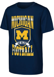 Michigan Wolverines Youth Navy Blue Big Shield Football Short Sleeve T-Shirt