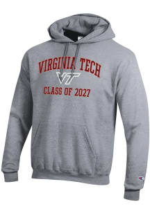 Champion Virginia Tech Hokies Mens Grey Font Class of 2027 Powerblend Long Sleeve Hoodie