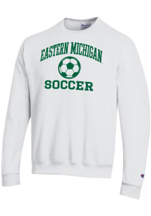 Champion Eastern Michigan Eagles Mens White Soccer Icon Powerblend Long Sleeve Crew Sweatshirt