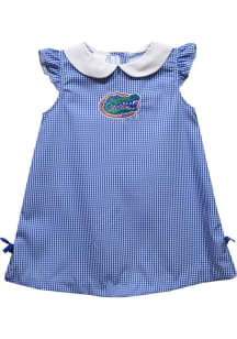 Vive La Fete Florida Gators Baby Girls Blue Gingham Short Sleeve Dress