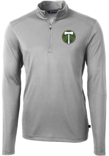 Cutter and Buck Portland Timbers Mens Grey Virtue Eco Pique Long Sleeve Qtr Zip Pullover