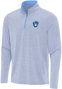 Antigua Milwaukee Brewers Mens Blue Changeover Long Sleeve Qtr Zip Pullover