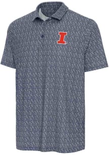 Antigua Illinois Fighting Illini Mens Navy Blue Botanic Short Sleeve Polo