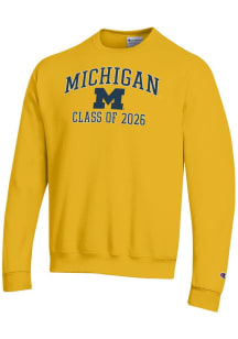 Champion Michigan Wolverines Mens Yellow Font Class of 2026 Powerblend Long Sleeve Crew Sweatshirt