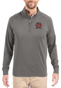 Cutter and Buck Maryland Terrapins Mens Graphite Adapt Eco Knit Long Sleeve Qtr Zip Pullover