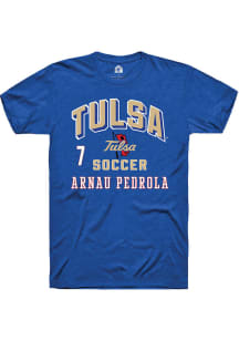 Arnau Pedrola Tulsa Golden Hurricane Blue NIL Arch Logo Short Sleeve Player T Shirt