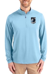 Cutter and Buck Minnesota United FC Mens Light Blue Virtue Eco Pique Long Sleeve Qtr Zip Pullover