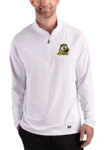 Cutter and Buck Oregon Ducks Mens White Prospect Epic Confidence Long Sleeve Qtr Zip Pullover