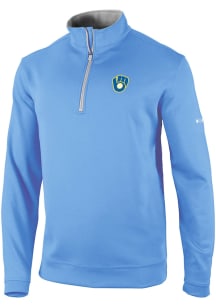 Columbia Milwaukee Brewers Mens Light Blue Wickham Hills Long Sleeve Qtr Zip Pullover