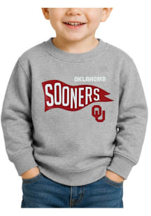 Little King Oklahoma Sooners Toddler Grey Pennant Long Sleeve Crew Sweatshirt