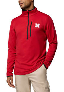 Columbia Nebraska Cornhuskers Mens Red Essential Hike Grid Fleece Half Zip Long Sleeve Qtr Zip Pul..
