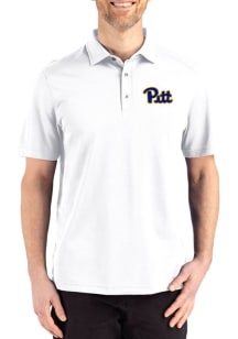 Cutter and Buck Pitt Panthers Mens White Advantage Refresh Short Sleeve Polo