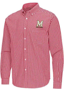 Antigua Maryland Terrapins Mens Red Ellis Long Sleeve Dress Shirt