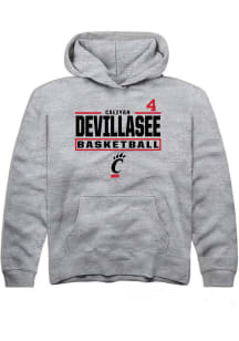 Caliyah DeVillasee Rally Cincinnati Bearcats Youth NIL Stacked Box Long Sleeve Player Hoodie Grey