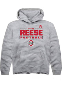 Arvell Reese Rally Ohio State Buckeyes Youth NIL Stacked Box Long Sleeve Player Hoodie Grey