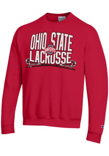 Champion Ohio State Buckeyes Mens Red Lacrosse Long Sleeve Crew Sweatshirt