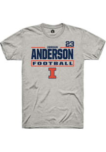 Jordan Anderson Illinois Fighting Illini Ash Football NIL Stacked Box Short Sleeve Player T Shirt