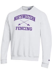 Champion Northwestern Wildcats Mens White Fencing Icon Powerblend Long Sleeve Crew Sweatshirt